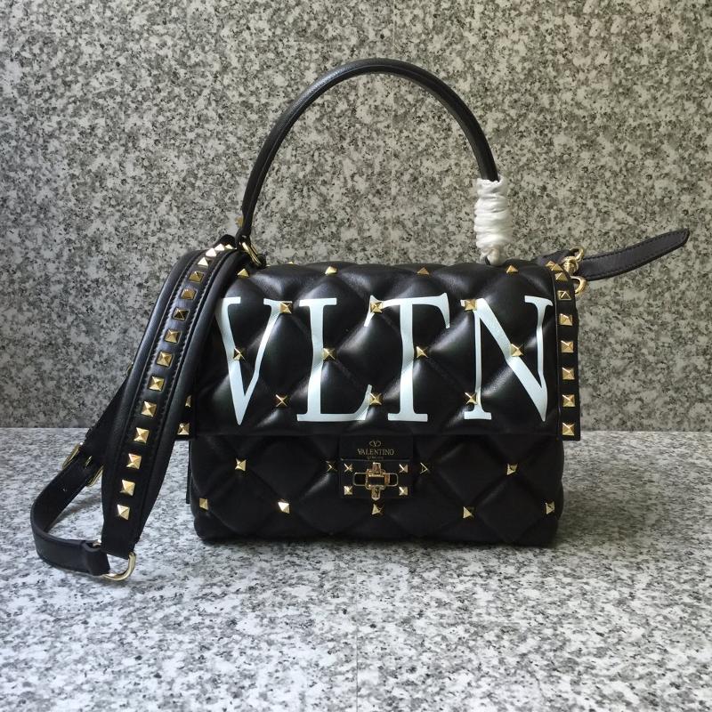 Valentino Shoulder Tote Bags VA0055 sheepskin VLTN lettering black and white